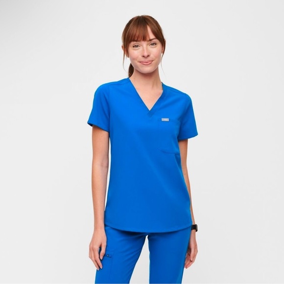 Figs Tops - Women's Blue V-Neck Scrub Top